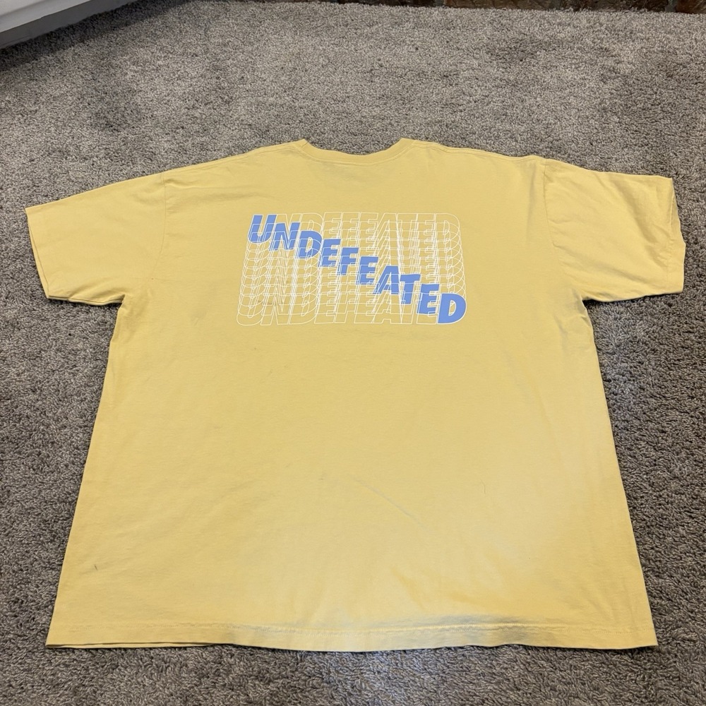Undefeated White Logo Yellow T Shirt Size XXL 2XL Tee Double Sided Short Sleeve